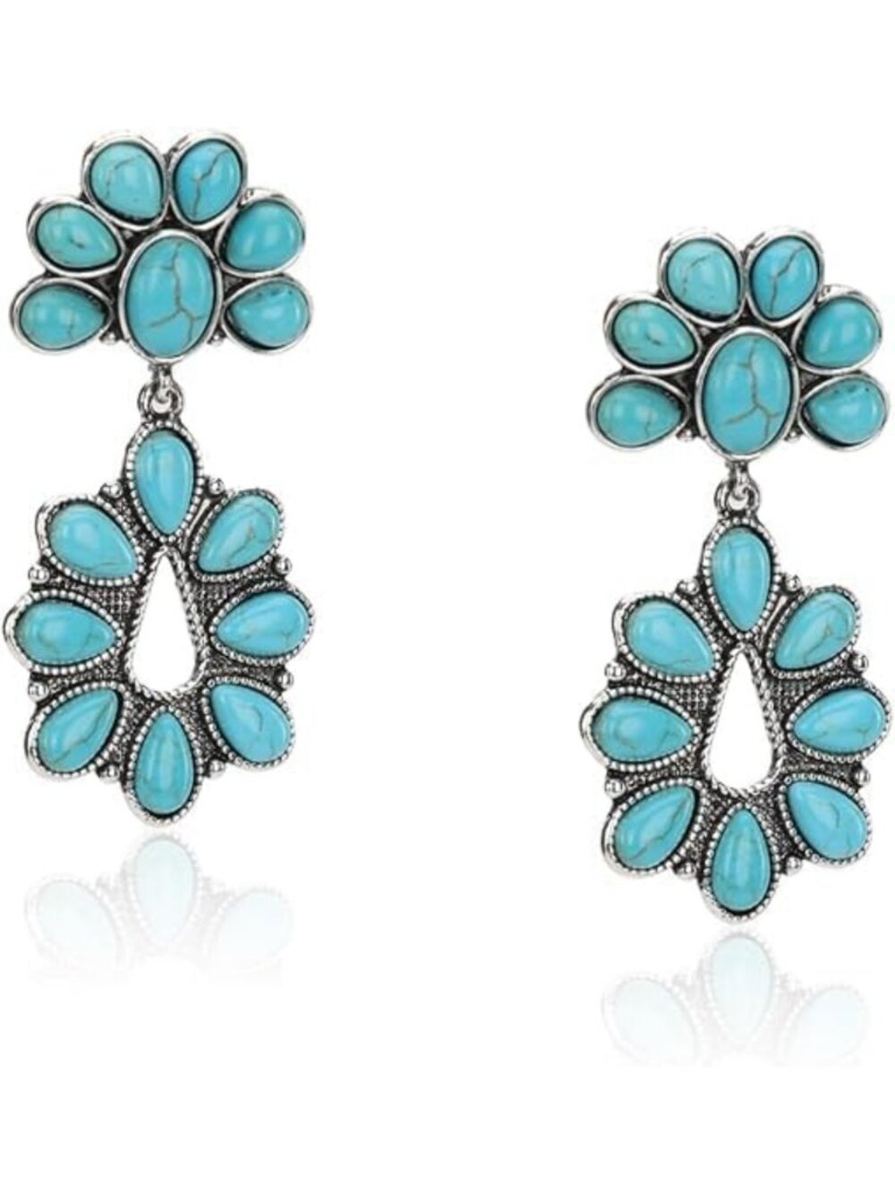 Floral Turquoise Teardrop Hoop Dangle Earrings for Women - Boho Chic Jewelry
